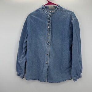 Vintage Bill Blass Jeans Denim Snap Button Shirt Size L 90s Designer
